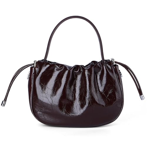 Umhängetasche aus hochwertigem Rindsleder der ersten Schicht – Elegantes Plissee-Design mit Knisterstruktur, vielseitige Schultertasche for Damen(Brown) von HDSDVNON