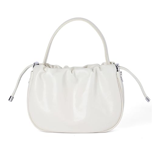 Umhängetasche aus hochwertigem Rindsleder der ersten Schicht – Elegantes Plissee-Design mit Knisterstruktur, vielseitige Schultertasche for Damen(White) von HDSDVNON