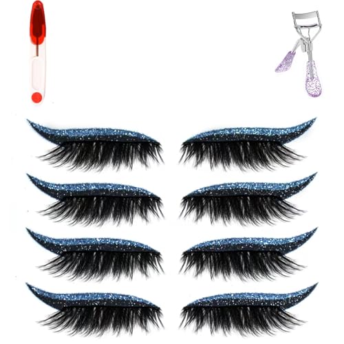 Wiederverwendbare 2-in-1-Lidschatten- und Wimpernaufkleber – wasserfeste Make-up-Patches for sofortigen Glamour, 4 Paar, selbstklebend, kein Kleber erforderlich(Blue4pairs) von HDSDVNON
