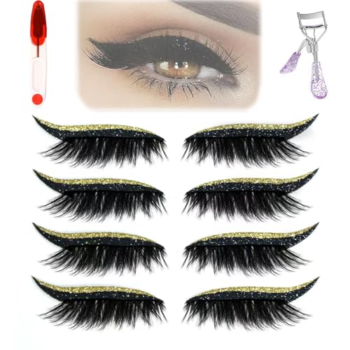 Wiederverwendbare 2-in-1-Lidschatten- und Wimpernaufkleber – wasserfeste Make-up-Patches for sofortigen Glamour, 4 Paar, selbstklebend, kein Kleber erforderlich(Gold4pairs) von HDSDVNON