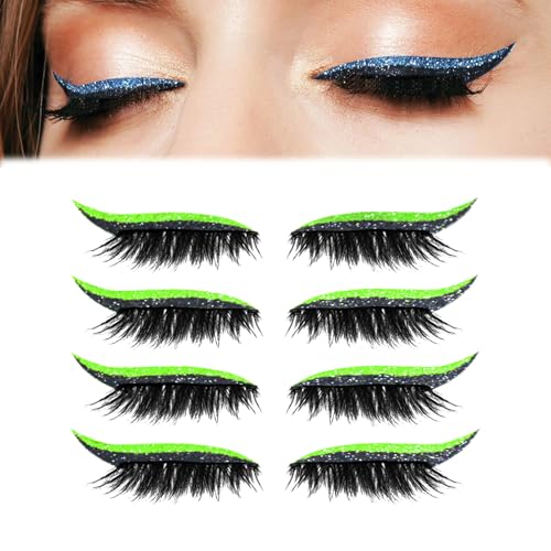 Wiederverwendbare Lidschatten-Wimpernpflaster – 2-in-1-Make-up-Aufkleber mit wasserfester Formel, 4 Paar selbstklebende Wimpern for einen natürlichen und auffälligen Look(Fluorescent green) von HDSDVNON
