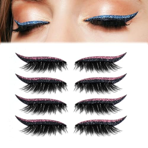Wiederverwendbare Lidschatten-Wimpernpflaster – 2-in-1-Make-up-Aufkleber mit wasserfester Formel, 4 Paar selbstklebende Wimpern for einen natürlichen und auffälligen Look(Pink) von HDSDVNON