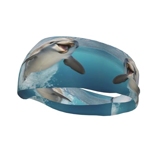 Elastische Stirnbänder mit lustigem Tier-Delfin-Druck, für Damen, Sport-Kopfwickel, Unisex, Schweißbänder, für Workout, Yoga, Laufen von HDSKFNS