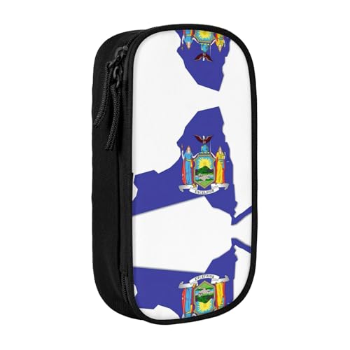 HDSKFNS Federmäppchen, Motiv: New York Staatsflagge, Kartendruck, großes Fassungsvermögen, Federmäppchen, Reißverschluss, Stiftebox, Oxford-Stoff von HDSKFNS