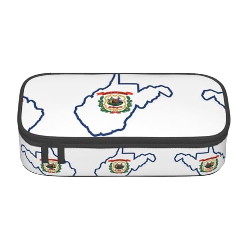 HDSKFNS Federmäppchen, Motiv: West-Virginia-Staats-Flagge, Kartendruck, Federmäppchen, Bleistifte, Marker-Box, großes Fassungsvermögen, perfekt für Arbeit und Reisen von HDSKFNS
