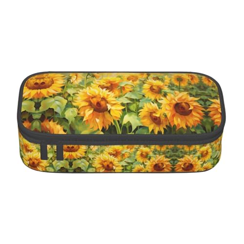 HDSKFNS Federmäppchen mit Ölgemälde, Sonnenblumen-Druck, Federmäppchen, Künstlerstifte, Marker-Box, großes Fassungsvermögen, perfekt für Arbeit und Reisen von HDSKFNS