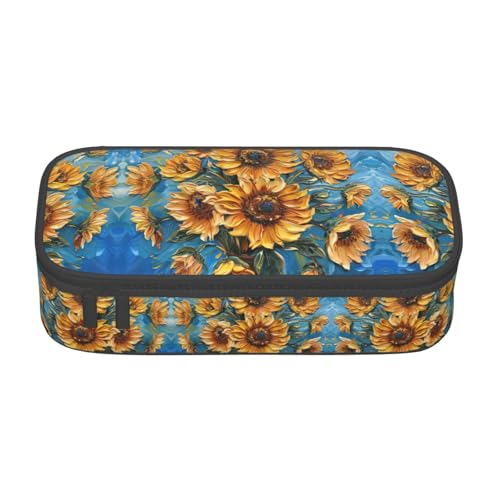 HDSKFNS Federmäppchen mit Ölgemälde, Sonnenblumen-Druck, Federmäppchen, Künstlerstifte, Marker-Box, großes Fassungsvermögen, perfekt für Arbeit und Reisen von HDSKFNS