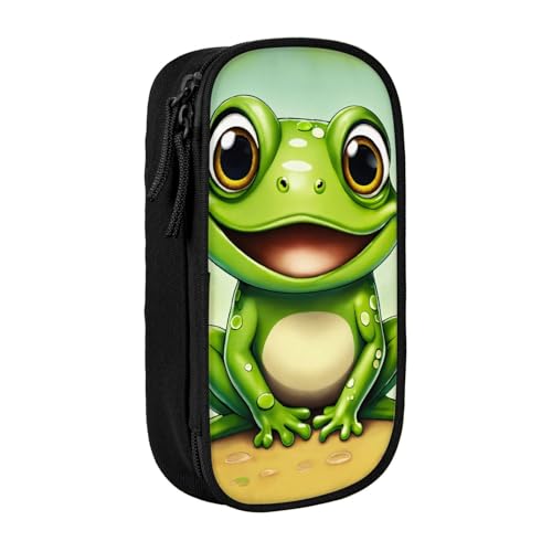 HDSKFNS Federmäppchen mit grünem Frosch-Aufdruck, großes Fassungsvermögen, Federmäppchen, Reißverschluss, Stiftebox, Oxford-Stoff von HDSKFNS