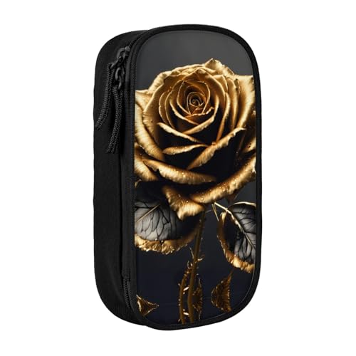 HDSKFNS Federmäppchen mit schwarzem und goldfarbenem Blumendruck, großes Fassungsvermögen, Federmäppchen, Reißverschluss, Stiftebox, Oxford-Stoff von HDSKFNS