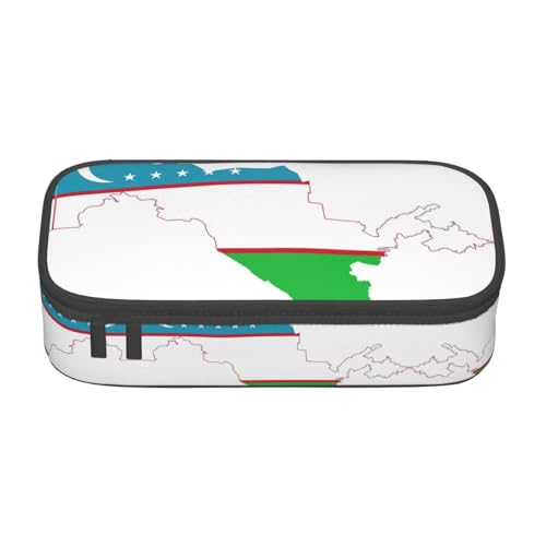 HDSKFNS Federmäppchen mit usbekischer Flagge, Kartendruck, Federmäppchen, Künstlerstifte, Marker-Box, großes Fassungsvermögen, perfekt für Arbeit und Reisen von HDSKFNS