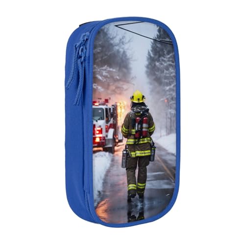 HDSKFNS Feuerwehrmann Feuerwehrmann Flamme Druck Niedliches Federmäppchen Große Kapazität Federmäppchen Reißverschluss Bleistifte Box Oxford Tuch Stifttasche von HDSKFNS