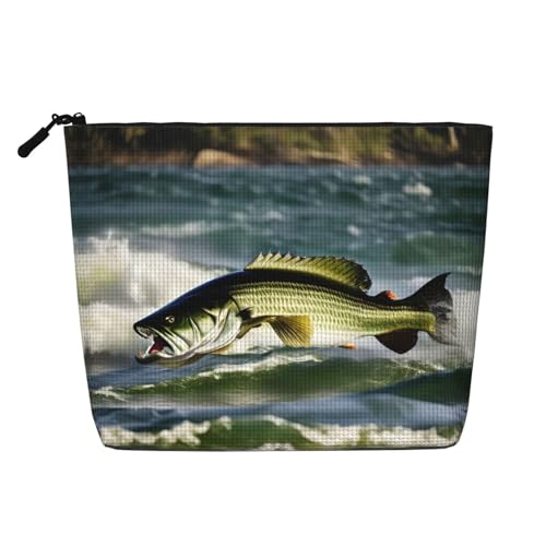 HDSKFNS Kosmetiktasche mit Bass-Angel-Wellendruck, Make-up-Tasche für Damen, Reise-Make-up-Tasche mit Reißverschluss, ideal für den täglichen Gebrauch auf Reisen von HDSKFNS