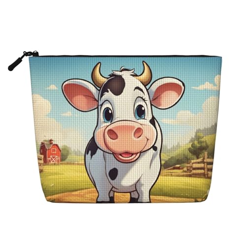 HDSKFNS Kosmetiktasche mit Cartoon-Milchkuh-Druck, Make-up-Tasche für Damen, Reise-Make-up-Tasche mit Reißverschluss, ideal für den täglichen Gebrauch auf Reisen von HDSKFNS