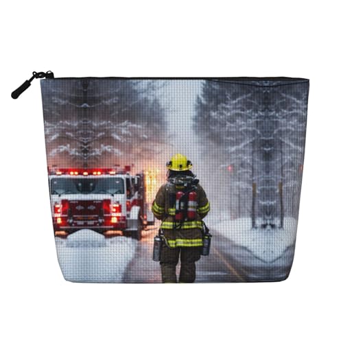 HDSKFNS Kosmetiktasche mit Feuerwehrmann, Feuerwehrmann, Flammenmuster, Make-up-Tasche für Damen, Reise-Make-up-Tasche mit Reißverschluss, ideal für den täglichen Gebrauch und Reisen von HDSKFNS