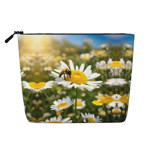HDSKFNS Kosmetiktasche mit Gänseblümchen-Motiv, Make-up-Tasche für Damen, Reise-Make-up-Tasche mit Reißverschluss, ideal für den täglichen Gebrauch, Reisen, Schwarz, Einheitsgröße von HDSKFNS
