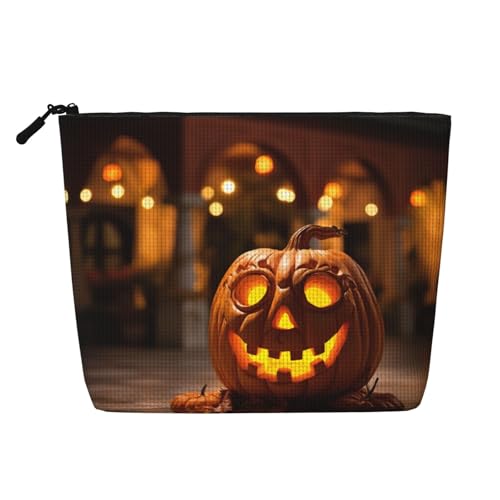 HDSKFNS Kosmetiktasche mit Halloween-Kürbismotiv, 2 Aufdrucke, Make-up-Tasche für Damen, Reise-Make-up-Tasche mit Reißverschluss, ideal für den täglichen Gebrauch und Reisen von HDSKFNS