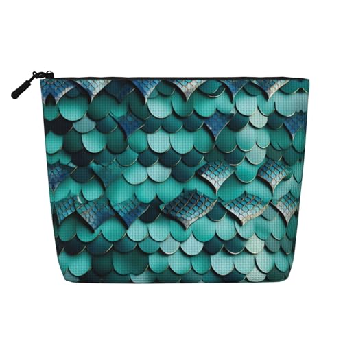 HDSKFNS Kosmetiktasche mit Meerjungfrauen-Motiv, Fischschuppen-Druck, Make-up-Tasche für Damen, Reise-Make-up-Tasche mit Reißverschluss, ideal für den täglichen Gebrauch, Reisen, Schwarz von HDSKFNS