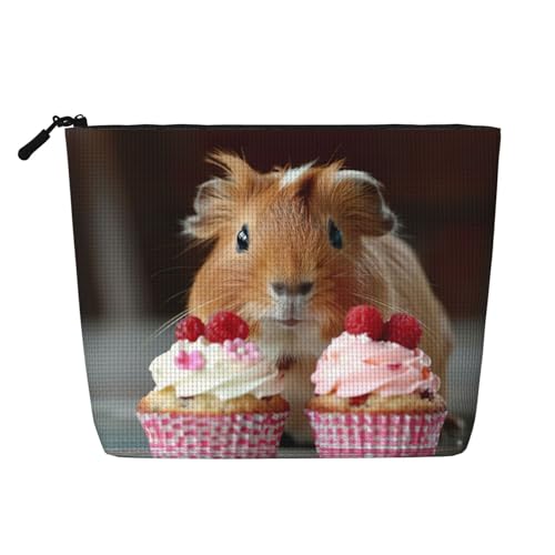 HDSKFNS Kosmetiktasche mit Meerschweinchen und Cupcakes bedruckt, Make-up-Tasche für Damen, Reise-Make-up-Tasche mit Reißverschluss, ideal für den täglichen Gebrauch auf Reisen von HDSKFNS