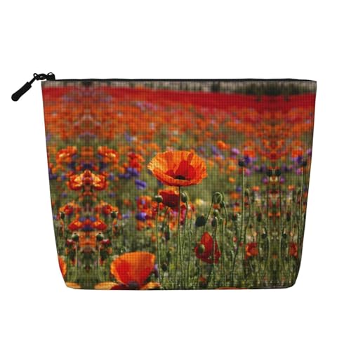 HDSKFNS Kosmetiktasche mit Mohnblumen-Aufdruck, Make-up-Tasche für Damen, Reise-Make-up-Tasche mit Reißverschluss, ideal für den täglichen Gebrauch auf Reisen von HDSKFNS