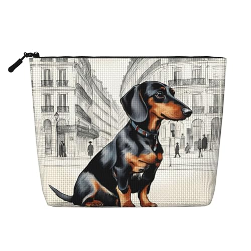 HDSKFNS Kosmetiktasche mit Pariser Dackel-Aufdruck, Make-up-Tasche für Damen, Reise-Make-up-Tasche mit Reißverschluss, ideal für den täglichen Gebrauch auf Reisen von HDSKFNS