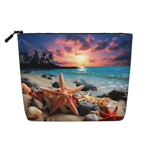 HDSKFNS Kosmetiktasche mit Seestern und Korallen am Strand, Make-up-Tasche für Damen, Reise-Make-up-Tasche mit Reißverschluss, ideal für den täglichen Gebrauch und Reisen von HDSKFNS