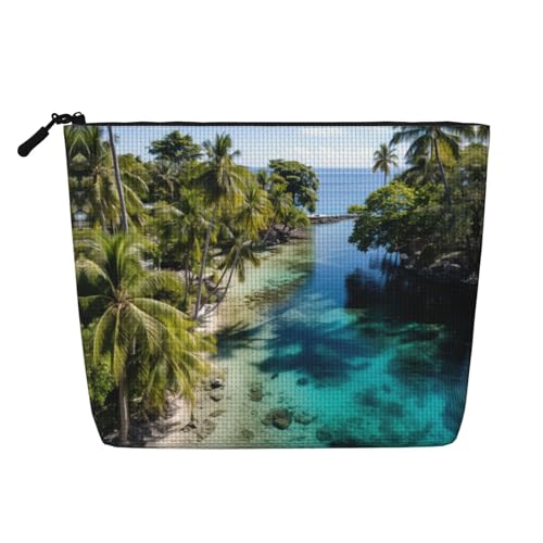 HDSKFNS Kosmetiktasche mit Strandaufdruck, für Damen, Reise-Make-up-Tasche mit Reißverschluss, ideal für den täglichen Gebrauch, Reisen, Schwarz, Einheitsgröße von HDSKFNS