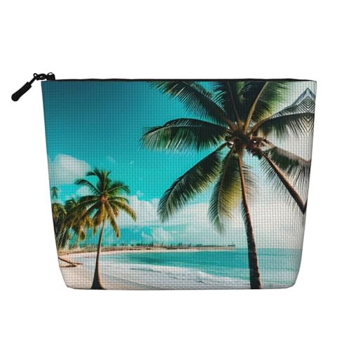 HDSKFNS Kosmetiktasche mit Strandpalmen-Druck, Make-up-Tasche für Damen, Reise-Make-up-Tasche mit Reißverschluss, ideal für den täglichen Gebrauch und Reisen von HDSKFNS
