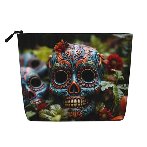HDSKFNS Kosmetiktasche mit Totenköpfen und Schmetterlings-Aufdruck, Make-up-Tasche für Damen, Reise-Make-up-Tasche mit Reißverschluss, ideal für den täglichen Gebrauch auf Reisen von HDSKFNS