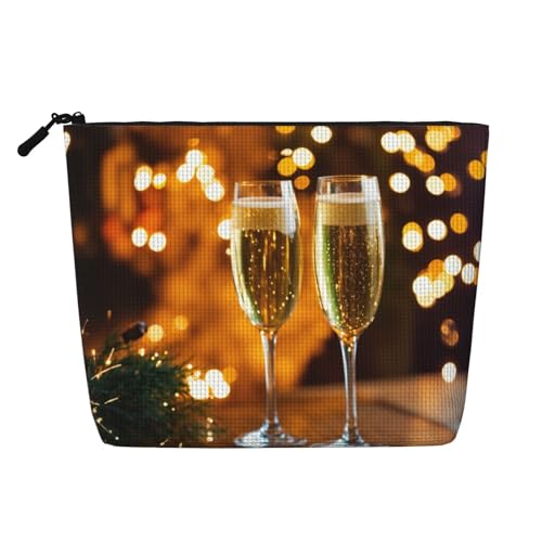 HDSKFNS Kosmetiktasche mit Weinbecher-Aufdruck, Make-up-Tasche für Damen, Reise-Make-up-Tasche mit Reißverschluss, ideal für den täglichen Gebrauch, Reisen, Schwarz, Einheitsgröße von HDSKFNS