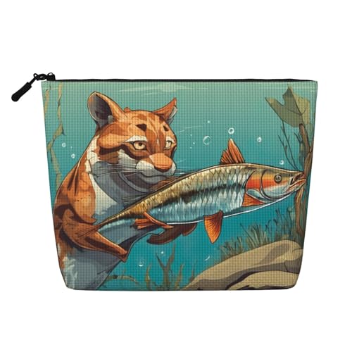 HDSKFNS Kosmetiktasche mit abstraktem Wildtier-Motiv, Jagd, Fischdruck, Make-up-Tasche für Damen, Reise-Make-up-Tasche mit Reißverschluss, ideal für den täglichen Gebrauch, Reisen, Schwarz von HDSKFNS