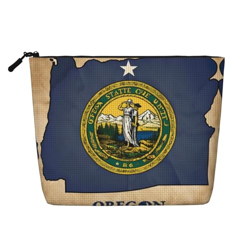 HDSKFNS Kosmetiktasche mit abstrakter Oregon-Flagge, Map03, für Damen, Reise-Make-up-Tasche mit Reißverschluss, ideal für den täglichen Gebrauch und Reisen von HDSKFNS
