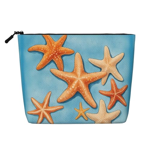 HDSKFNS Kosmetiktasche mit blauem Hintergrund, Seestern-Druck, Make-up-Tasche für Damen, Reise-Make-up-Tasche mit Reißverschluss, ideal für den täglichen Gebrauch, Reisen, Schwarz, Einheitsgröße von HDSKFNS