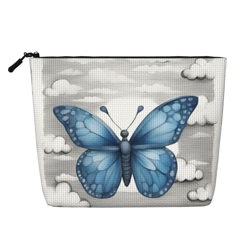 HDSKFNS Kosmetiktasche mit blauem Schmetterling und Wolken, 1 Stück, für Damen, Reise-Make-up-Tasche mit Reißverschluss, ideal für den täglichen Gebrauch und Reisen von HDSKFNS