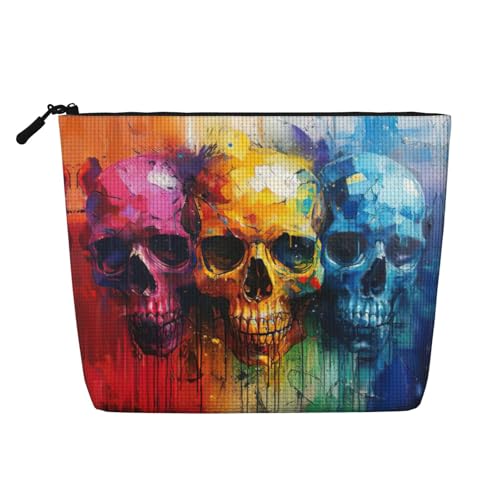 HDSKFNS Kosmetiktasche mit farbigem Totenkopf-Aufdruck, Make-up-Tasche für Damen, Reise-Make-up-Tasche mit Reißverschluss, ideal für den täglichen Gebrauch, Reisen, Schwarz, Einheitsgröße von HDSKFNS
