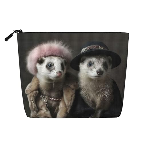 HDSKFNS Kosmetiktasche mit französischem Frettchen-Aufdruck, Make-up-Tasche für Damen, Reise-Make-up-Tasche mit Reißverschluss, ideal für den täglichen Gebrauch, Reisen, Schwarz, Einheitsgröße von HDSKFNS