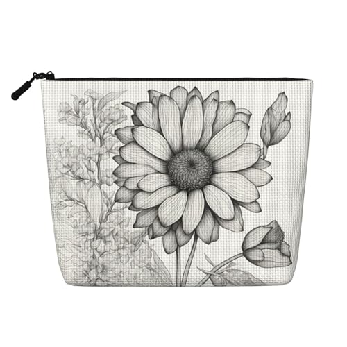 HDSKFNS Kosmetiktasche mit handgezeichnetem Blumendruck, Make-up-Tasche für Damen, Reise-Make-up-Tasche mit Reißverschluss, ideal für den täglichen Gebrauch, Reisen, Schwarz, Einheitsgröße von HDSKFNS