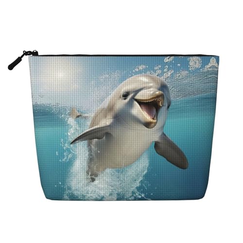 HDSKFNS Kosmetiktasche mit lustigem Delfin-Druck, für Damen, Reise-Make-up-Tasche mit Reißverschluss, ideal für den täglichen Gebrauch und Reisen von HDSKFNS