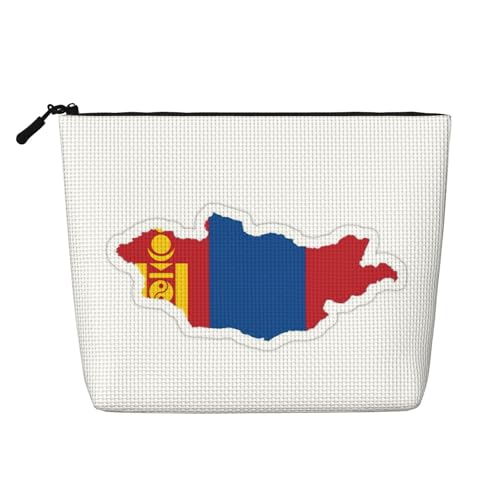 HDSKFNS Kosmetiktasche mit mongolischer Flagge, Kartendruck, Make-up-Tasche für Damen, Reise-Make-up-Tasche mit Reißverschluss, ideal für den täglichen Gebrauch und Reisen von HDSKFNS