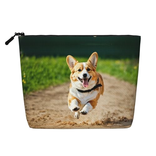 HDSKFNS Kosmetiktasche mit niedlichem Corgi-Druck, Make-up-Tasche für Damen, Reise-Make-up-Tasche mit Reißverschluss, ideal für den täglichen Gebrauch, Reisen, Schwarz, Einheitsgröße von HDSKFNS