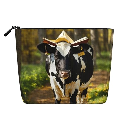 HDSKFNS Kosmetiktasche mit niedlichem Kuhdruck, Make-up-Tasche für Damen, Reise-Make-up-Tasche mit Reißverschluss, ideal für den täglichen Gebrauch, Reisen, Schwarz, Einheitsgröße von HDSKFNS