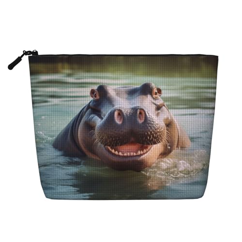 HDSKFNS Kosmetiktasche mit niedlichem Nilpferd-Aufdruck, Make-up-Tasche für Damen, Reise-Make-up-Tasche mit Reißverschluss, ideal für den täglichen Gebrauch auf Reisen von HDSKFNS
