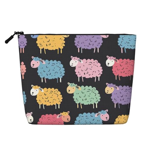 HDSKFNS Kosmetiktasche mit niedlichem buntem Schaf, Cartoon-Muster, Make-up-Tasche für Damen, Reise-Make-up-Tasche mit Reißverschluss, ideal für den täglichen Gebrauch auf Reisen von HDSKFNS