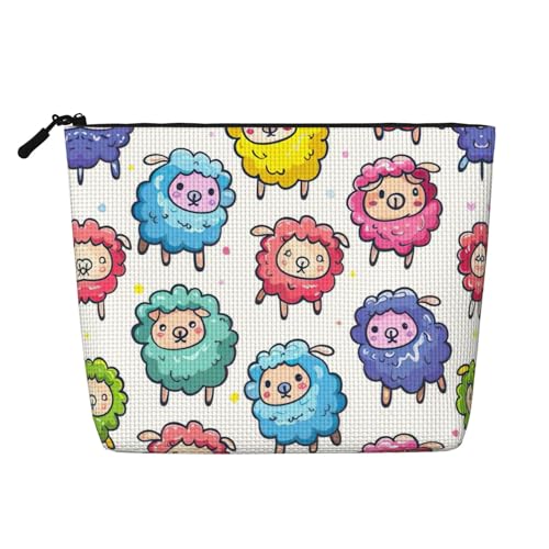 HDSKFNS Kosmetiktasche mit niedlichem buntem Schaf, Cartoon-Muster, Make-up-Tasche für Damen, Reise-Make-up-Tasche mit Reißverschluss, ideal für den täglichen Gebrauch auf Reisen von HDSKFNS