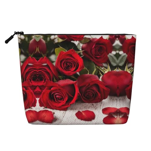 HDSKFNS Kosmetiktasche mit rotem Rosen-Blumendruck, Make-up-Tasche für Damen, Reise-Make-up-Tasche mit Reißverschluss, ideal für den täglichen Gebrauch auf Reisen von HDSKFNS