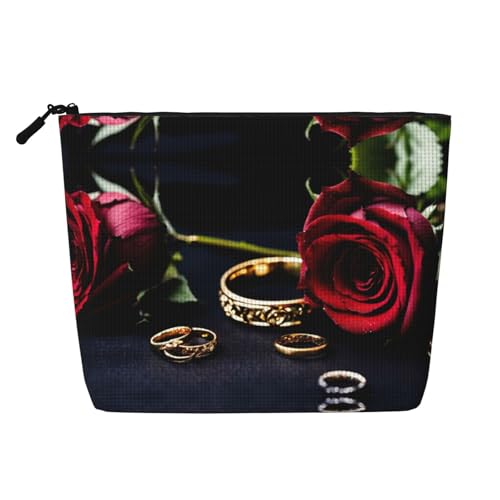 HDSKFNS Kosmetiktasche mit rotem Rosenmuster, Make-up-Tasche für Damen, Reise-Make-up-Tasche mit Reißverschluss, ideal für den täglichen Gebrauch, Reisen, Schwarz, Einheitsgröße von HDSKFNS