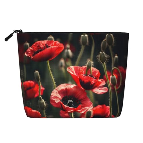 HDSKFNS Kosmetiktasche mit schönem roten Mohnblumen-Druck, Make-up-Tasche für Damen, Reise-Make-up-Tasche mit Reißverschluss, ideal für den täglichen Gebrauch auf Reisen von HDSKFNS
