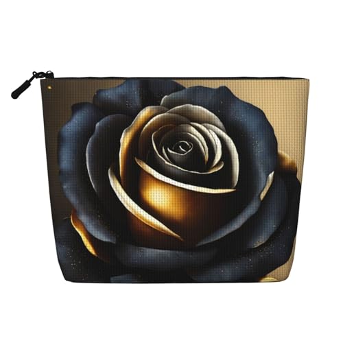 HDSKFNS Kosmetiktasche mit schwarzem und goldfarbenem Blumendruck, Make-up-Tasche für Damen, Reise-Make-up-Tasche mit Reißverschluss, ideal für den täglichen Gebrauch auf Reisen von HDSKFNS