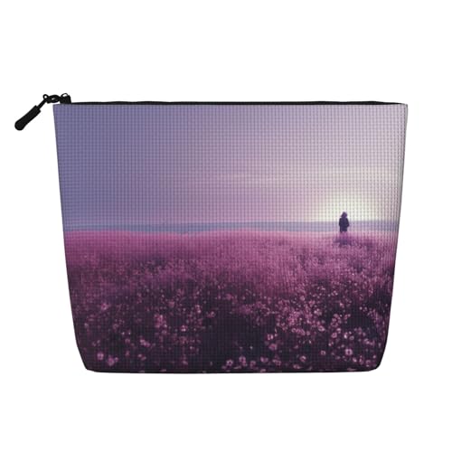 HDSKFNS Kosmetiktasche mit violettem Aufdruck, Make-up-Tasche für Damen, Reise-Make-up-Tasche mit Reißverschluss, ideal für den täglichen Gebrauch, Reisen, Schwarz, Einheitsgröße von HDSKFNS