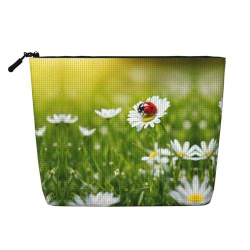HDSKFNS Ladybug Kosmetiktasche mit Gänseblümchen-Aufdruck, Make-up-Tasche für Damen, Reise-Make-up-Tasche mit Reißverschluss, ideal für den täglichen Gebrauch, Reisen, Schwarz, Einheitsgröße von HDSKFNS