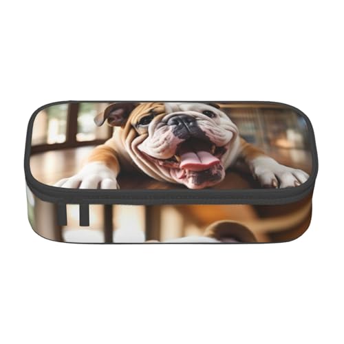 HDSKFNS Lustiges Federmäppchen mit englischer Bulldogge, Stifteetui, Künstlerstifte, Marker-Box, großes Fassungsvermögen, perfekt für Arbeit und Reisen von HDSKFNS